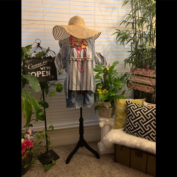 Promesa Striped Off Shoulder Top with Pom Poms. - Picture 3 of 15